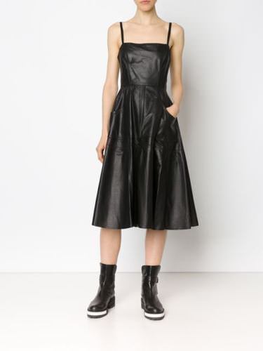 Womens Genuine Soft Black Leather Cocktail Dress – Fit & Flare Overall Style
