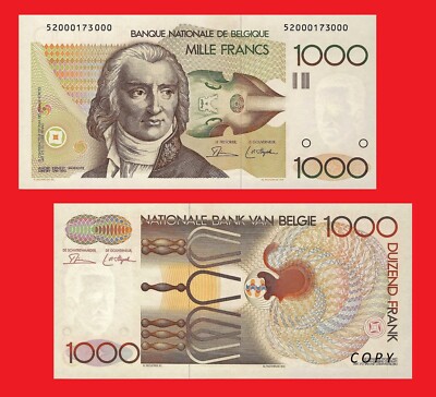 美品！ベルギー 旧紙幣 1000フラン 2枚　連番 Belgium 1000 Francs 1980 * Copy | eBay