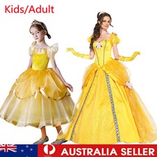 Kids/Adult Belle Princess Costume Dress Beauty and Beast Cosplay Book Week Gift