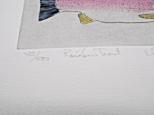 2 Trout Pictures--Rainbow and Brook Trout-ink & watercolor- signed & numbered - Picture 3 of 8