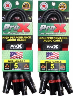 2X ProX XC-DXLR05 5' Ft Balanced Dual XLR-M to Dual XLR-F High Performance Cable