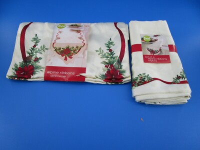 Food Network Alpine Ribbons Table Runner & Napkins- Cotton/Polyester -Set of 4