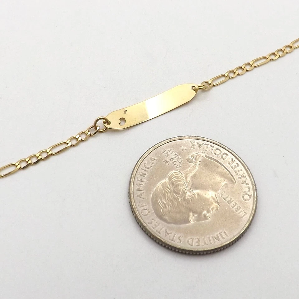 Solid 18k Gold Tennis Id Nameplate Figaro Link Child Baby Bracelet Italy 750 New - Image 2 of 4