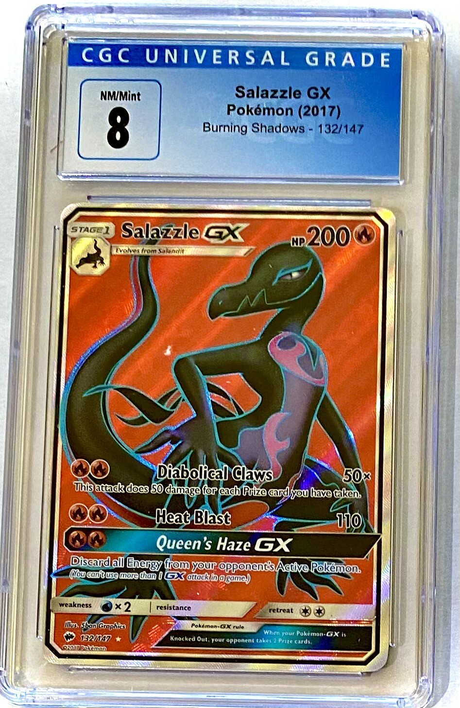 CGC 8 NM/Mint Pokemon TCG 2017 Burning Shadows Salazzle GX 132/147 Foil Rare