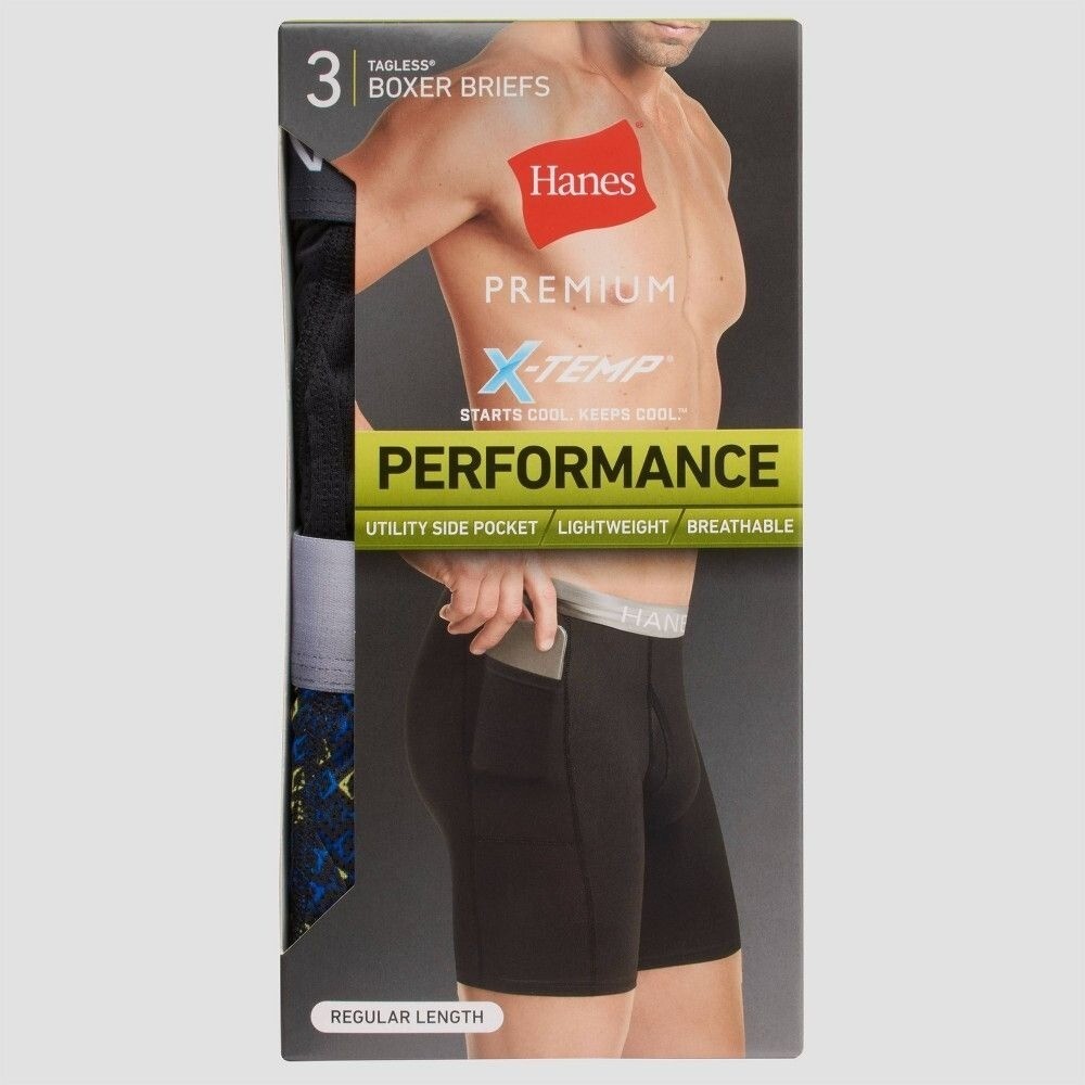 Hanes Premium Men's Xtemp Boxer Briefs with Pocket 3 Pack, Size L, NWT