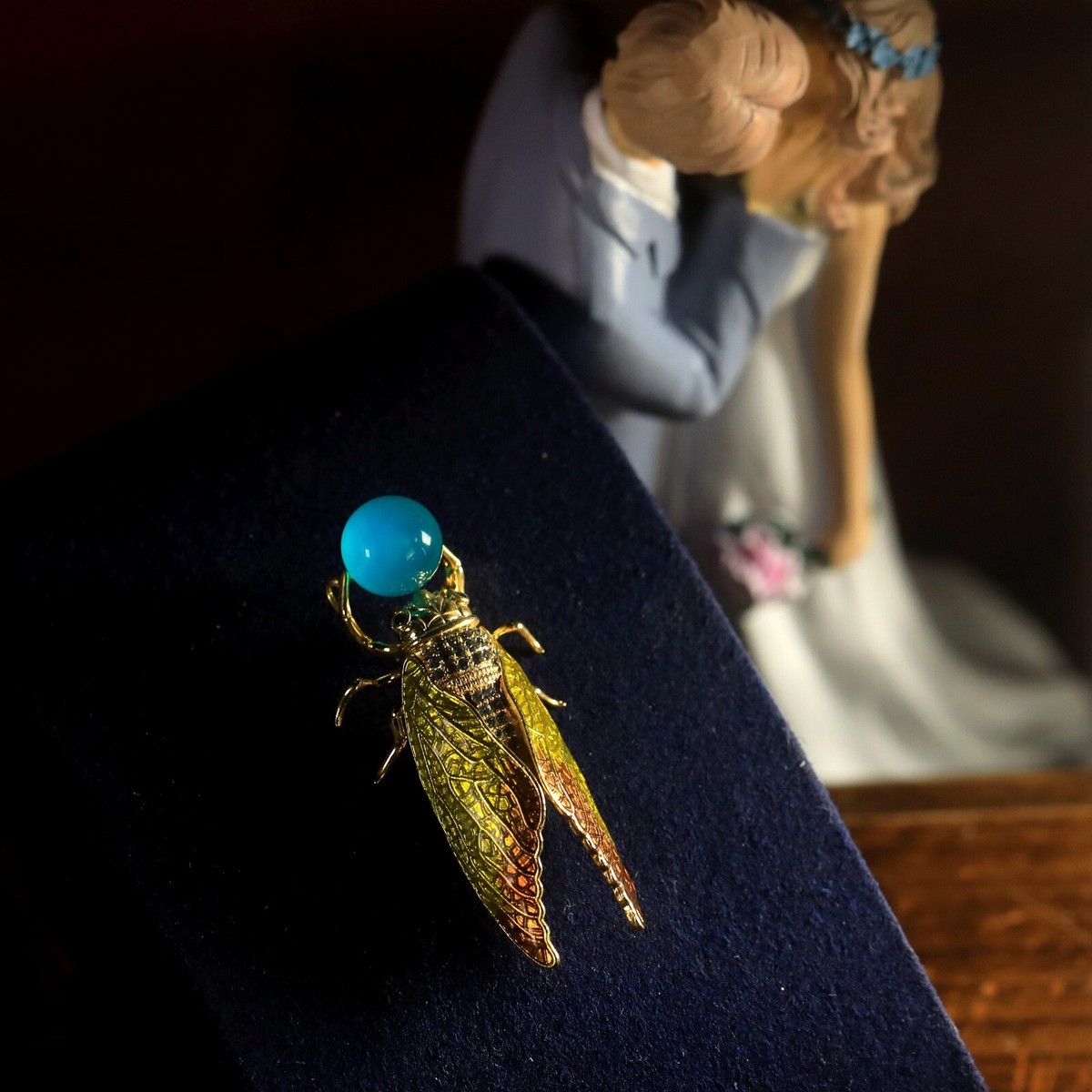 Broche-pendentif Insecte Cigale Doré - Perle Améthyste - Vintage XZ16