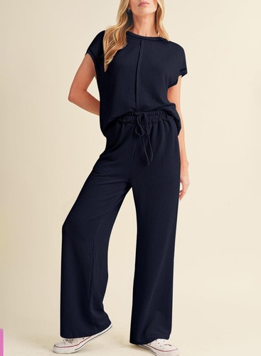 2Pcs Summer Womens Casual Tracksuit Shirts Tops Pants Set Ladies Lounge Wear UK - Picture 9 of 38