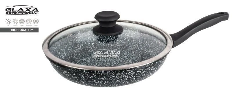 Non Stick Marble Coated Frying Pan with Lid For Gas Electric Induction Hob