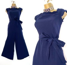 STYLE CHEAT Size 10 BNWT Navy Bardot Scallop Trim 3/4 Trouser Jumpsuit NEW