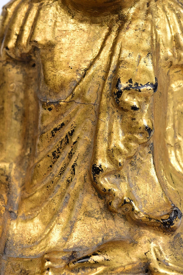 19th Century, Mandalay, Antique Burmese Wooden Seated Lotus Buddha - Image 3 of 4