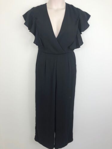 Y.A.S womens Yasmine Jumpsuit size medium black cap sleeve pockets wide leg - Picture 1 of 10