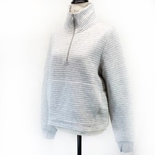 ATHLETA Light Gray Long Sleeve Ribbed Top Sweatshirt Pullover Zip Small