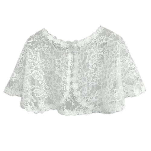 Girls Lace Shrug Capelets Shawls Evening Dress Wraps Delicate Flower Embroidery - Picture 3 of 10
