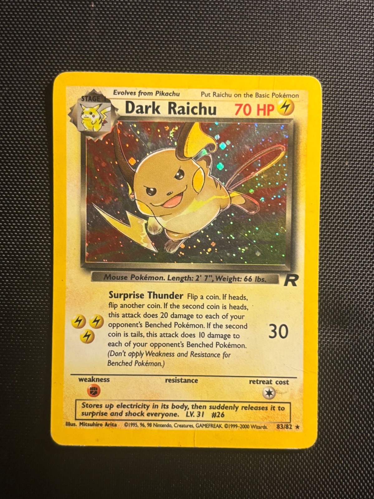 Pokémon TCG Dark Raichu 83/82 Team Rocket Secret Rare HOLO Unlimited 2000 - LP