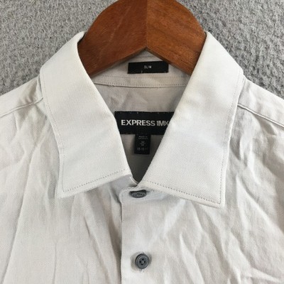 express mens white dress shirt Express Dress Shirt Mens Medium White Slim Fit Polka Dot Long Sleeve Casual