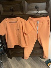 FIGS Unisex Medical Scrub Set Solid Orange Top L Pants Size M
