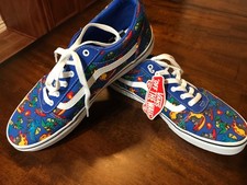 *NEW*Vans Off The Wall  Blue Cute Dinosaur Print Pattern~Low Top Youth Size 7