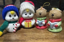 JASCO CARING CRITTER CHIMERS Bisque Porcelain Bell Handpainted Ornament VTG Read