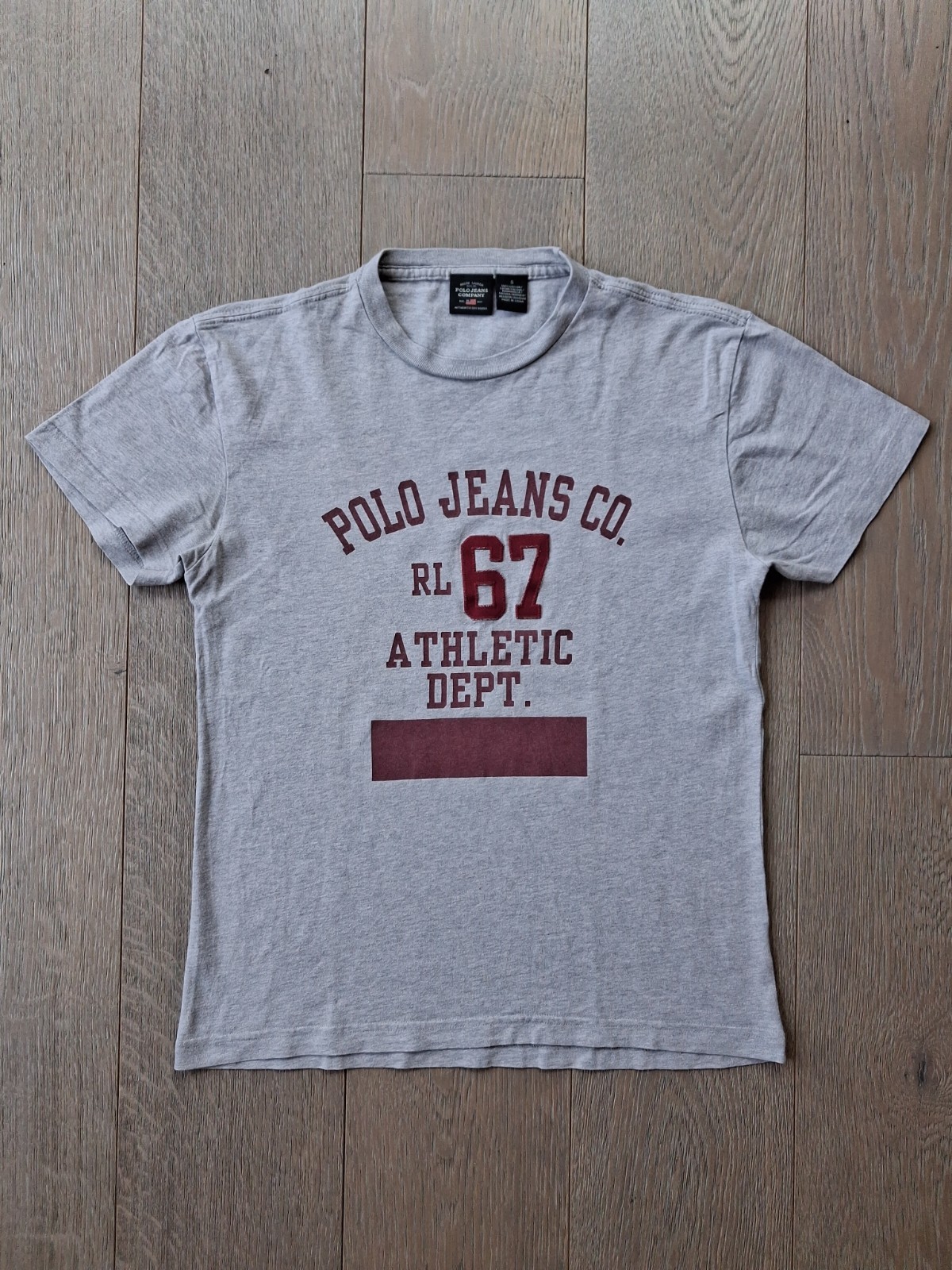 Polo Jeans Co Y2K Men’s S Polo RL 67 Spellout T-Shirt Ralph Lauren Gray 90s