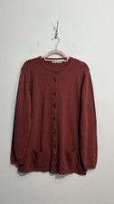Vintage St Michael Cardigan Size Large Burgundy Red Wool Gold Buttons Pockets