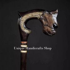 Bulldog handle wooden walking stick hand carved for men women walking cane anima