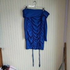 SheIn Curve Dress Womens 1XL Blue Long Sleeve Off Shoulder Ruched Bodycon Short