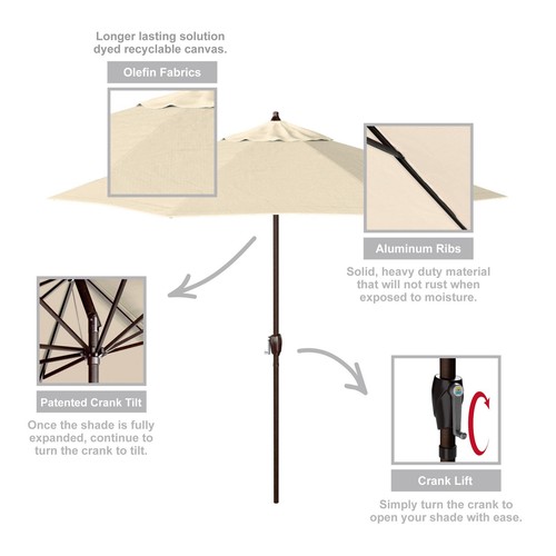 9' Round Aluminum Market Umbrella, Crank Lift, Auto Tilt, Bronze Pole, Antiqu... - Picture 3 of 3