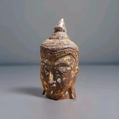 Statue Sculpture Bois Tête De Bouddha Ancienne Figurine Asie Méditation - Photo 1/4