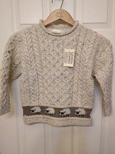 Aran Country Crew Neck Sweater Cable Knit 100 Wool Children SZ M Sheep