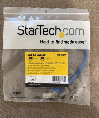 StarTech 1ft Blue CAT6A Shielded Cable Cat6a Ethernet Cable Snagless 10 Gigabit