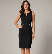 Tahari Arthur S Levine Women's Black Sleeveless Gold Metal Sheath Dress Size 10
