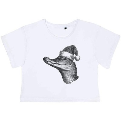 ''Krokodil trägt Nikolausmütze'' Damen Baumwolle Crop Tops (CO058846)