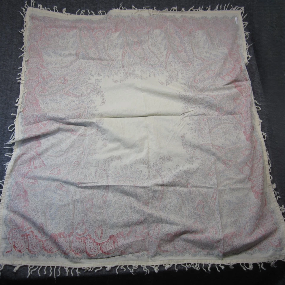 Pottery Barn Fringed Tablecloth 44" x 54" Red Cream Paisley Rectangular Boho - Image 3 of 4