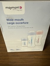 4 Maymom Wide Mouth Milk Collection Storage Bottles Kit Open Box