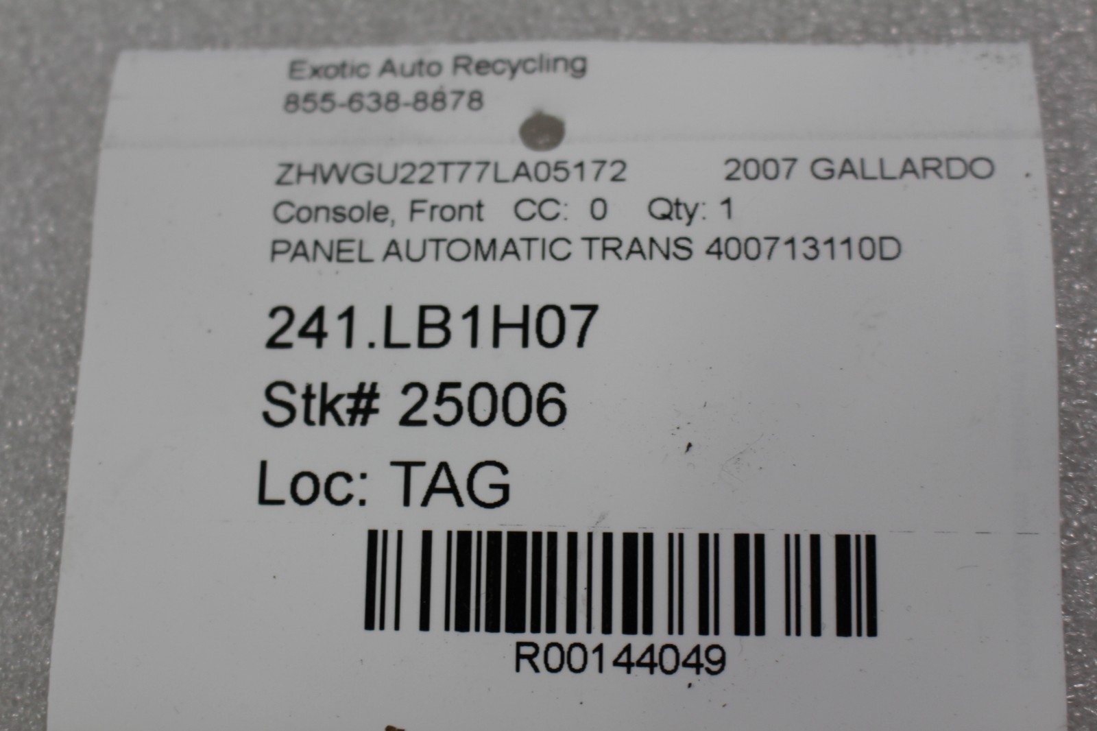 Lamborghini Gallardo, E-Gear Selector Plate, Used, P/N 400713110A