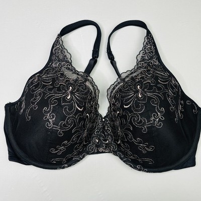 Playtex Bra 36DD Underwire Embroidered Lace Padded Cup Adjustable Strap Black
