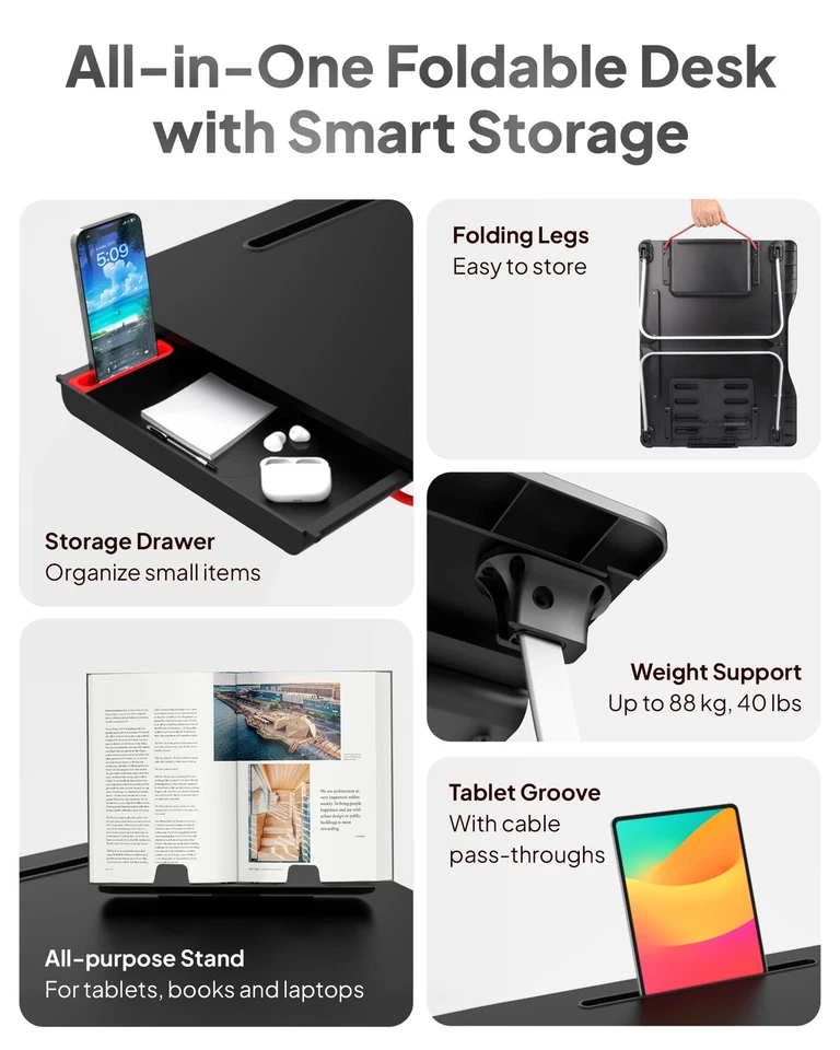 Mega Table Plus Premium XXL Escritorio para Laptop Extra Grande para Cama, Mesa para Laptop... Foto 3 de 4