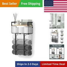 Towel Racks for Bathroom, Metal Towel Holder with Storage Basket,Wall Towel R...