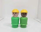Vintage Fisher Price little people lot/2 green yellow construction worker man