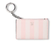 Victoria's Secret Pink Stripe Small Wallet 4 ID & Credit Cards Cash Keychain NWT