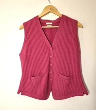 House Of Bruar Sweater Vest Size L Pink Lambswool Angora Knitted Tank Rib Lamora
