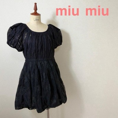 MIU MIU Kleid ausgestellt Spitze Puffärmel schwarz Größe 44 Länge 81 cm