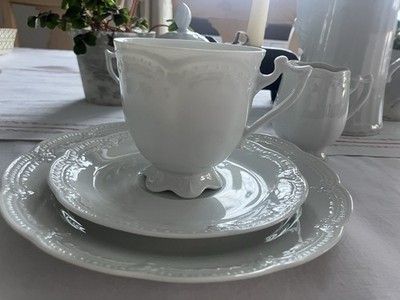 Hutschenreuther Viktoria weiß Kaffeegedeck, Kaffeetasse, Untere, Kuchenteller