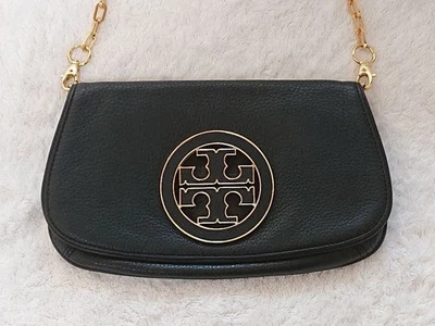 TORY BURCH Amanda Pochette Cuir Logo 2way Bandoulière Femme Authentique - Photo 1/4