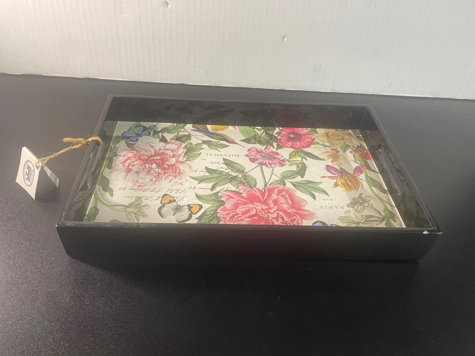 Michel Design Works French Floral Decoupage Wooden Tray Paris Botanical - Image 2 of 4