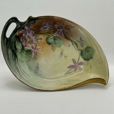 Vintage Hand Painted Limoges Floral Handled Dish 