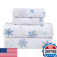 Rich Cotton Flannel Sheets Full Size Deep Pockets Warm Cozy All Seasons Snowflak