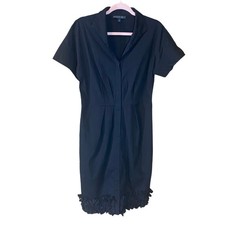 Lafayette 148 Black Shirt Dress Ruffle Hem Cotton Blend Size 6