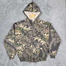 Vintage Mossy Oak Hoodie Mens XL Camo Break-Up Full Zip Fleece Lined Sweatshirt