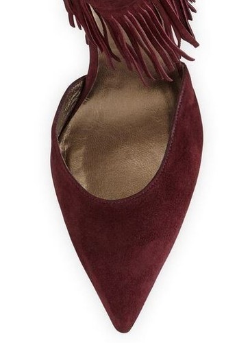 Stuart Weitzman Women's Fringelica High Heel Currant Suede Pumps Size 8 M - Picture 4 of 5